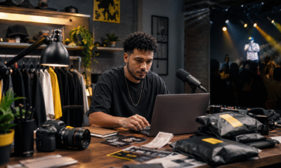 Criador independente administra conteúdo, produtos de streetwear e evento musical em seu estúdio