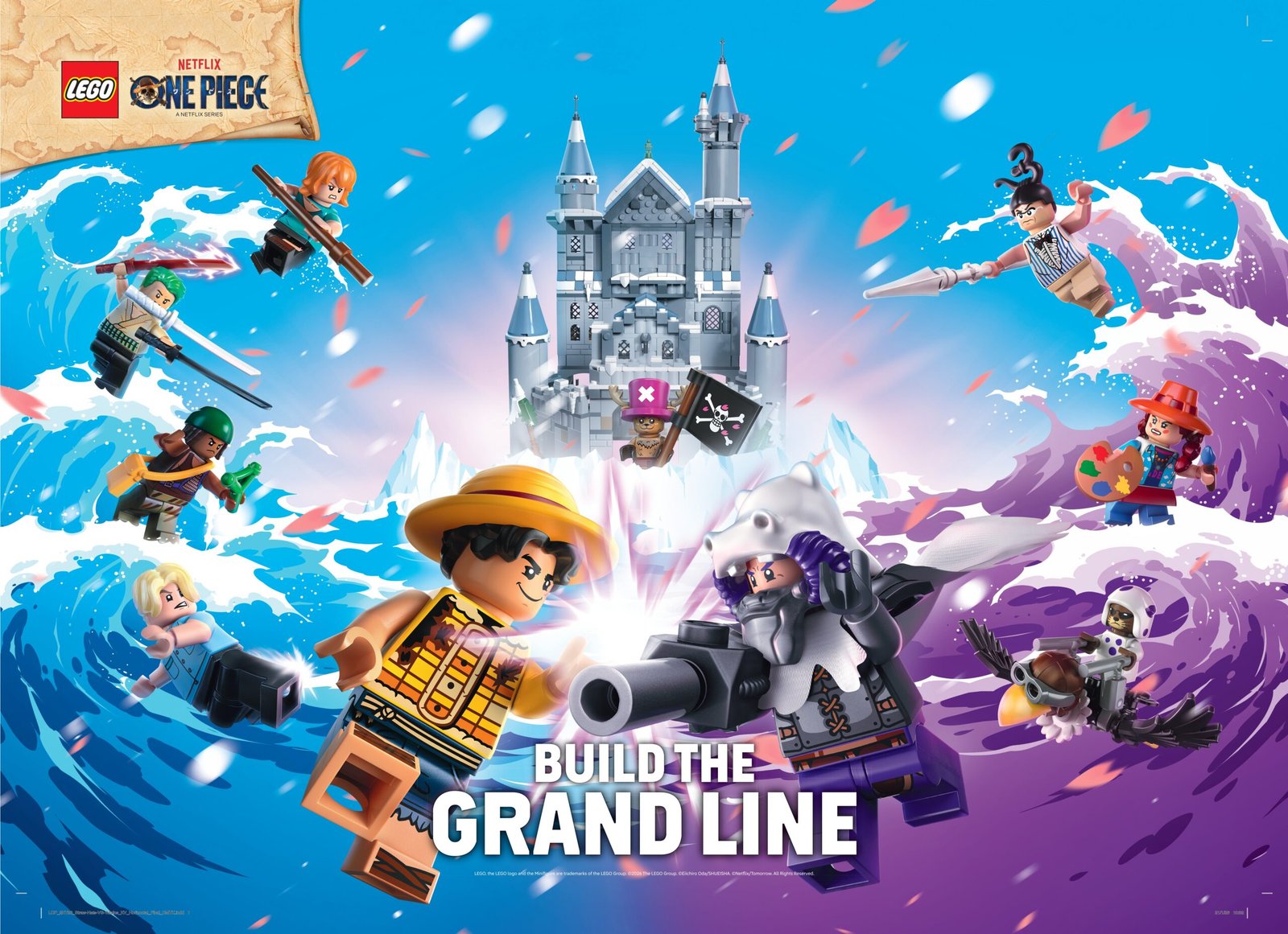 Arte promocional LEGO One Piece em parceria com a série da Netflix