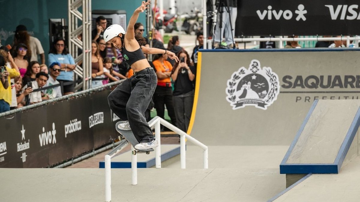 Maria Lucia durante competição de skate street em imagem de arquivo