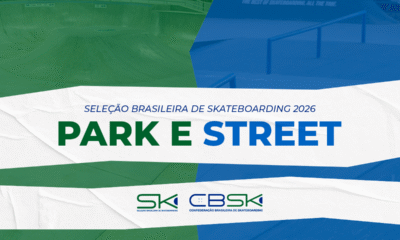 Arte oficial da seleção brasileira de skateboarding 2026, publicada pela CBSk