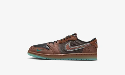 Air Jordan 1 Low OG Somos Historias em tons de marrom com camurça e couro gravado