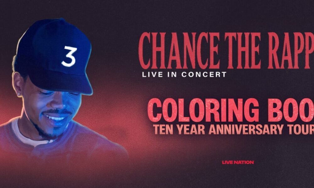 Chance the Rapper em material oficial da turnê de 10 anos de Coloring Book