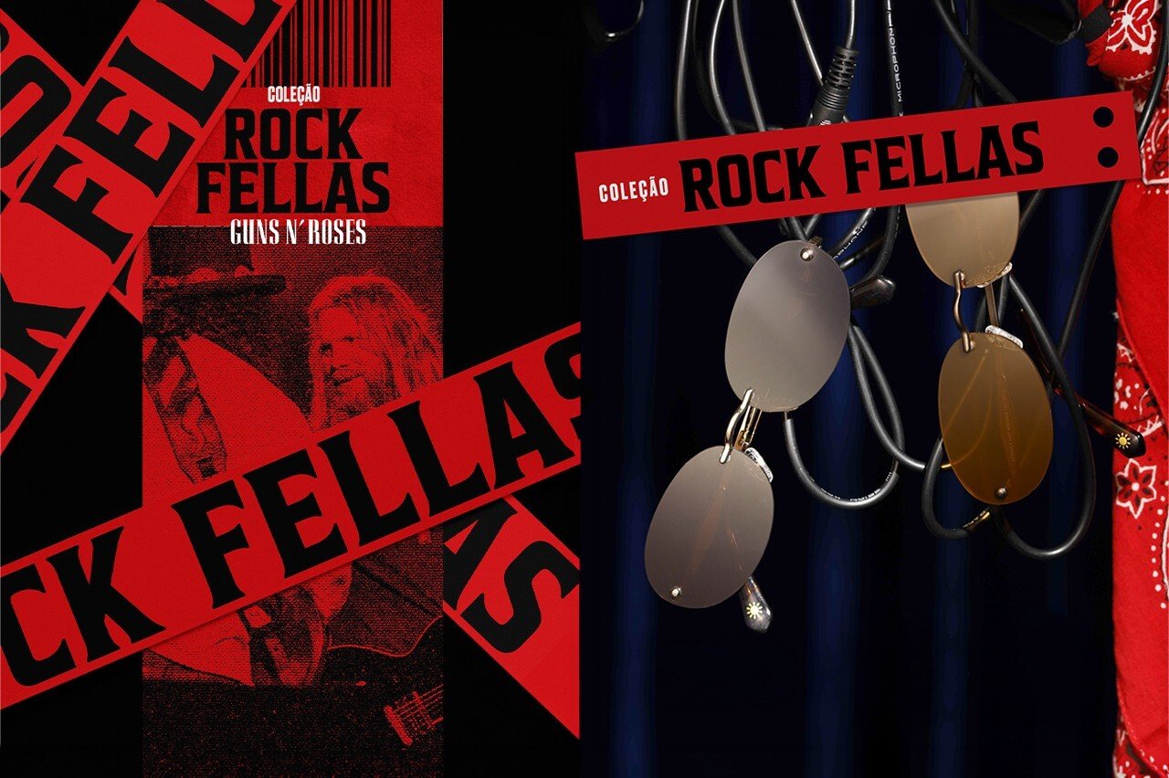 Coleção Rock Fellas da Chilli Beans com referências a Guns N' Roses, Charlie Brown Jr. e Cazuza