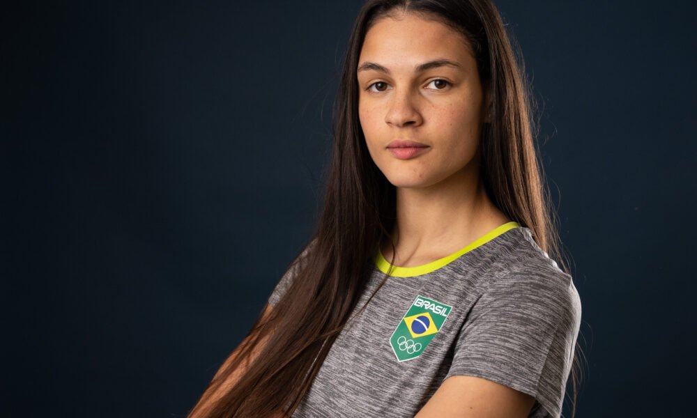 Maria Clara Pacheco em competição de taekwondo nos Jogos Pan-Americanos de 2023; foto de arquivo