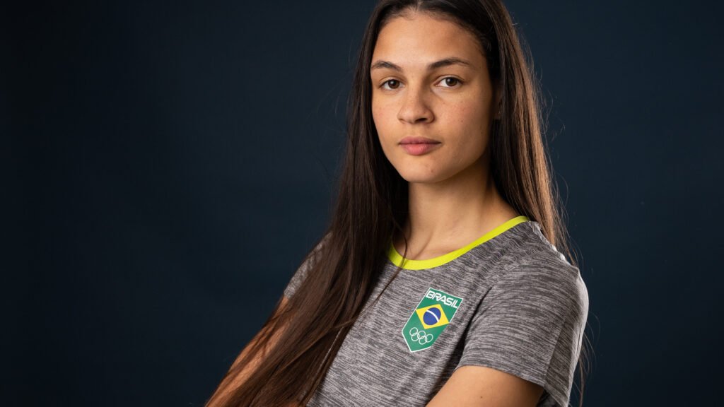 Maria Clara Pacheco em competição de taekwondo nos Jogos Pan-Americanos de 2023; foto de arquivo