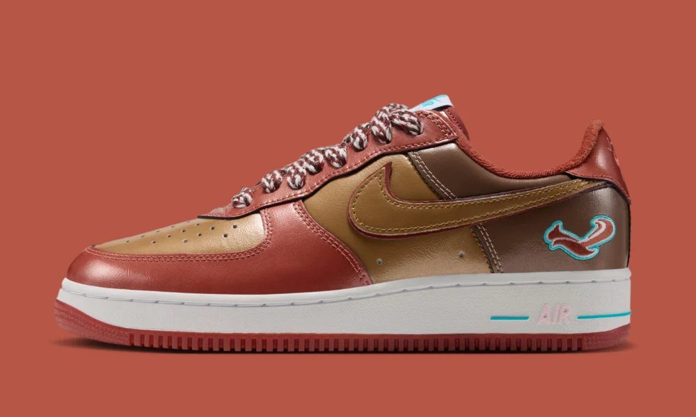 Tênis Nike Air Force 1 Burnt Sunrise de NIGO e j-hope em laranja e dourado metálico