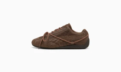 Tênis PUMA x ROSÉ Speedcat Vintage na cor marrom Espresso, em nubuck