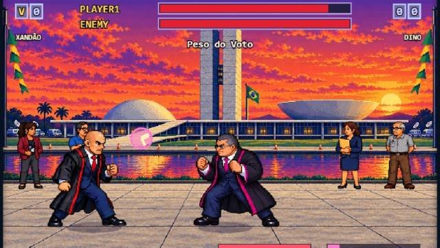 Cena do game Supremo Tribunal Fighter, criado com inteligência artificial e inspirado em jogos de luta
