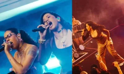 Tasha e Tracie cantando no palco